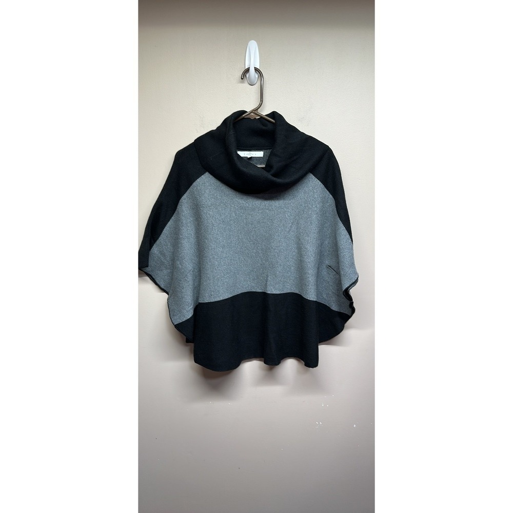 Black Gray‎ Colorblock Cowl Neck Poncho Sweater Women's Size S M